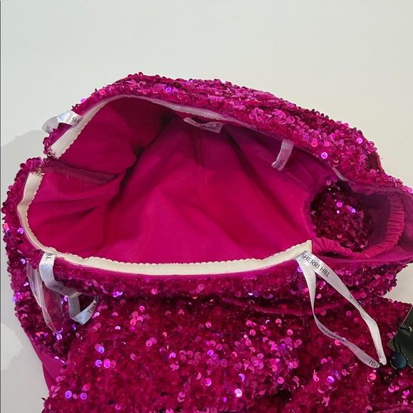 NWT Sherri Hill Fuchsia Sequins Gown Size 0 One Shoulder High Slit - Picture 14 of 15